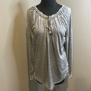 JAG greystone burnout tassel drawstring raw edge neckline/cuffs long sleeve top